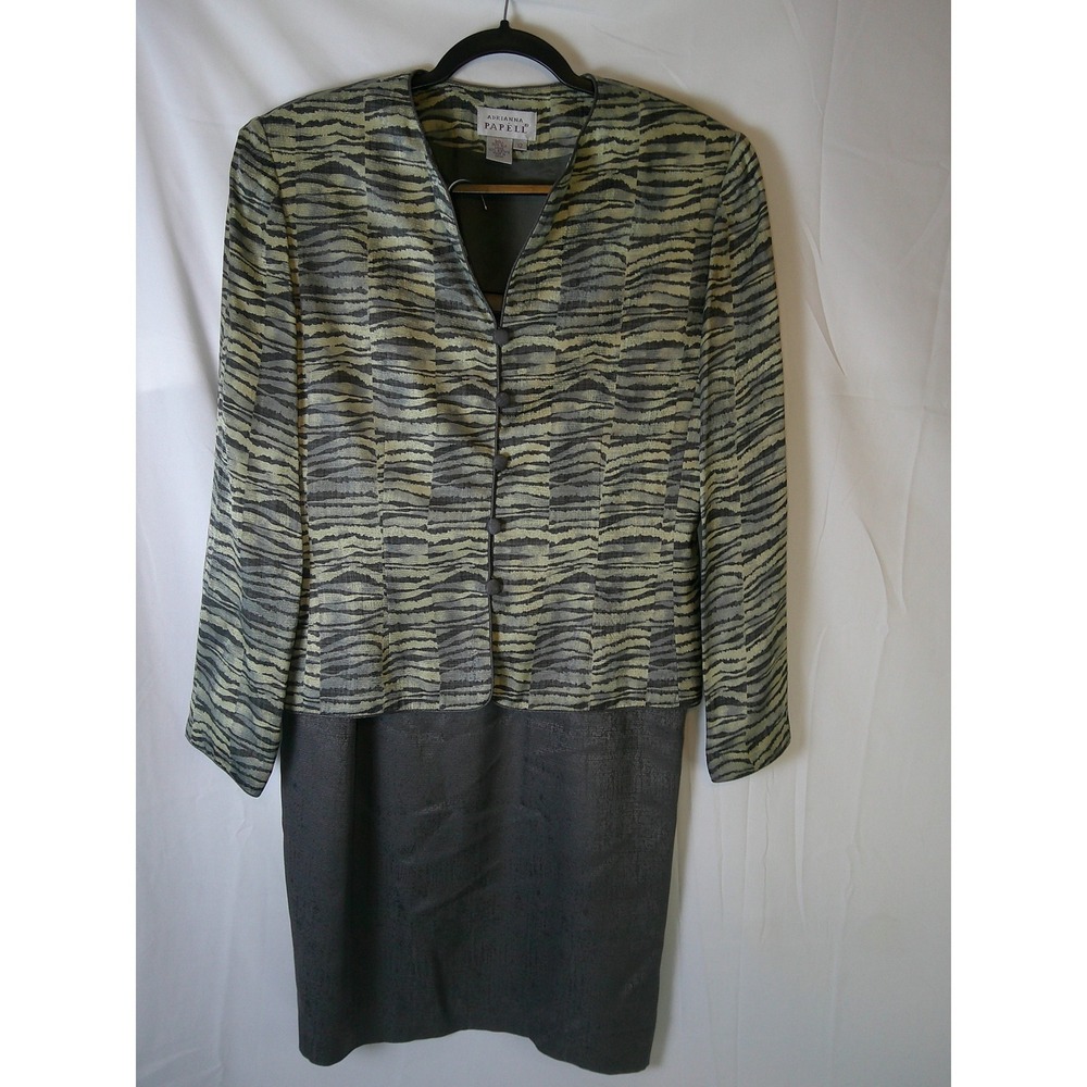 Adrianna Papell Womens Two Piece Suit Set Blazer Skirt Abstract Print Silk Sz 12